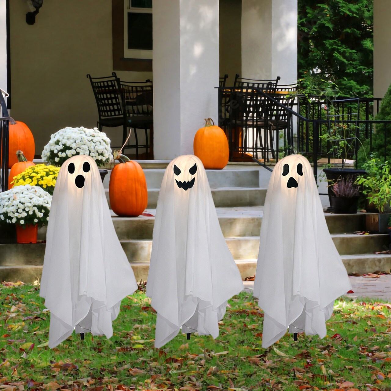 Mod Lighting and Decor LED Lighted Ghosts Halloween Outdoor Yard Stakes - 20" - Set of 3